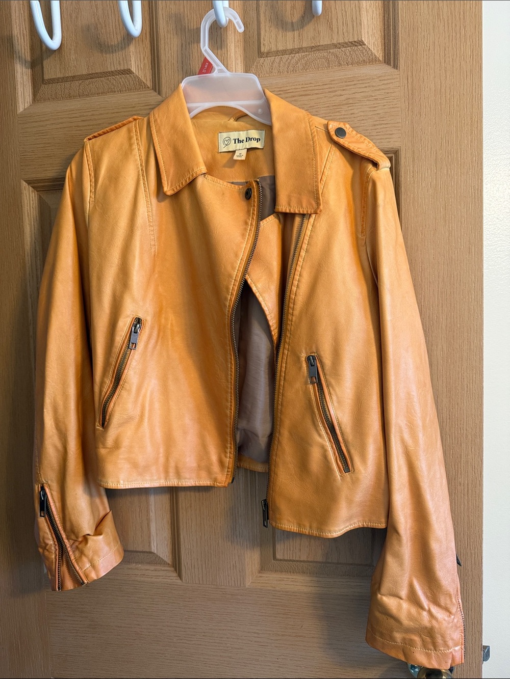 The Drop Women's Leather Moto Jacket in Mustard